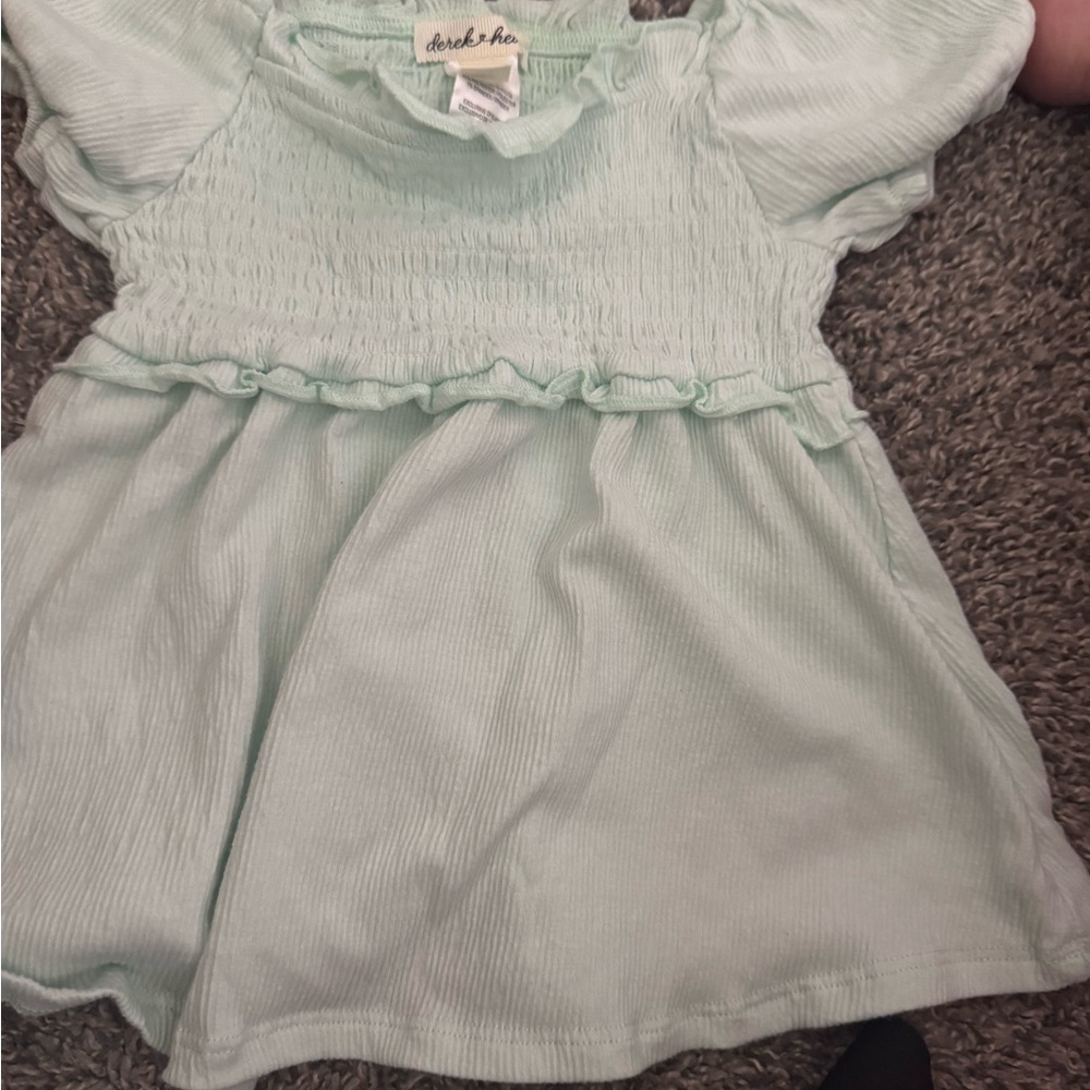 Derek Heart Mint Smocked Top with Ruffle Trim